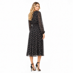 Black Floral Chiffon Midi Dress back view