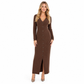 Coffee Knit V-Neck Maxi Dress front view