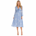 Blue Dandelion Chiffon Midi Dress front view