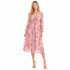 Pink Floral Chiffon Midi Dress front view