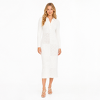 White Patchwork Knit Midi Dress front view