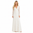 Ivory Lace Long-Sleeve Maxi Dress front view