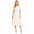 Cream Polka Dot Peter Pan Midi Dress front view