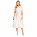 Cream Polka Dot Peter Pan Midi Dress front view