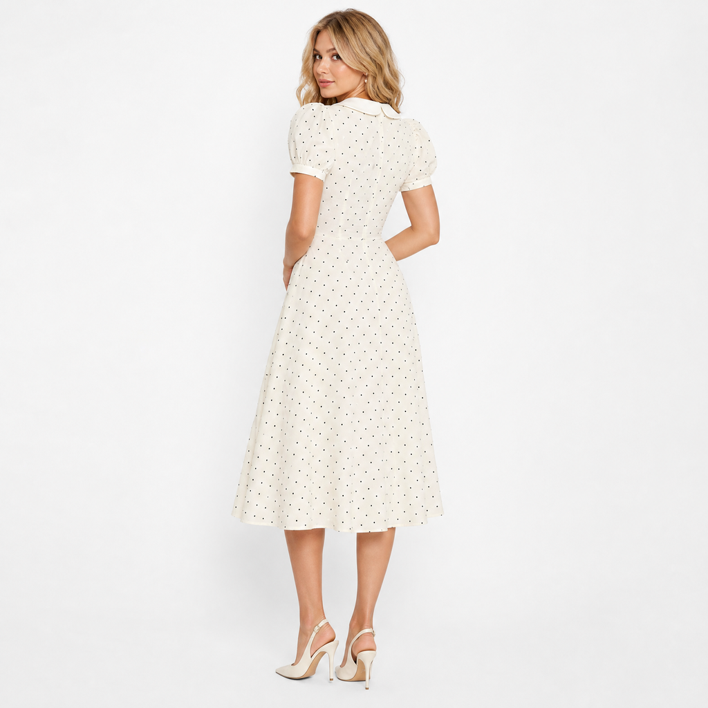 Cream Polka Dot Peter Pan Midi back view