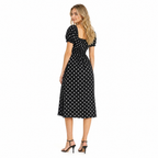 Black Polka Dot Square-Collar Midi back view