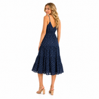 Navy Polka Dot Tiered Midi back view