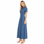 Blue Denim Long Shirt-Dress Maxi side view
