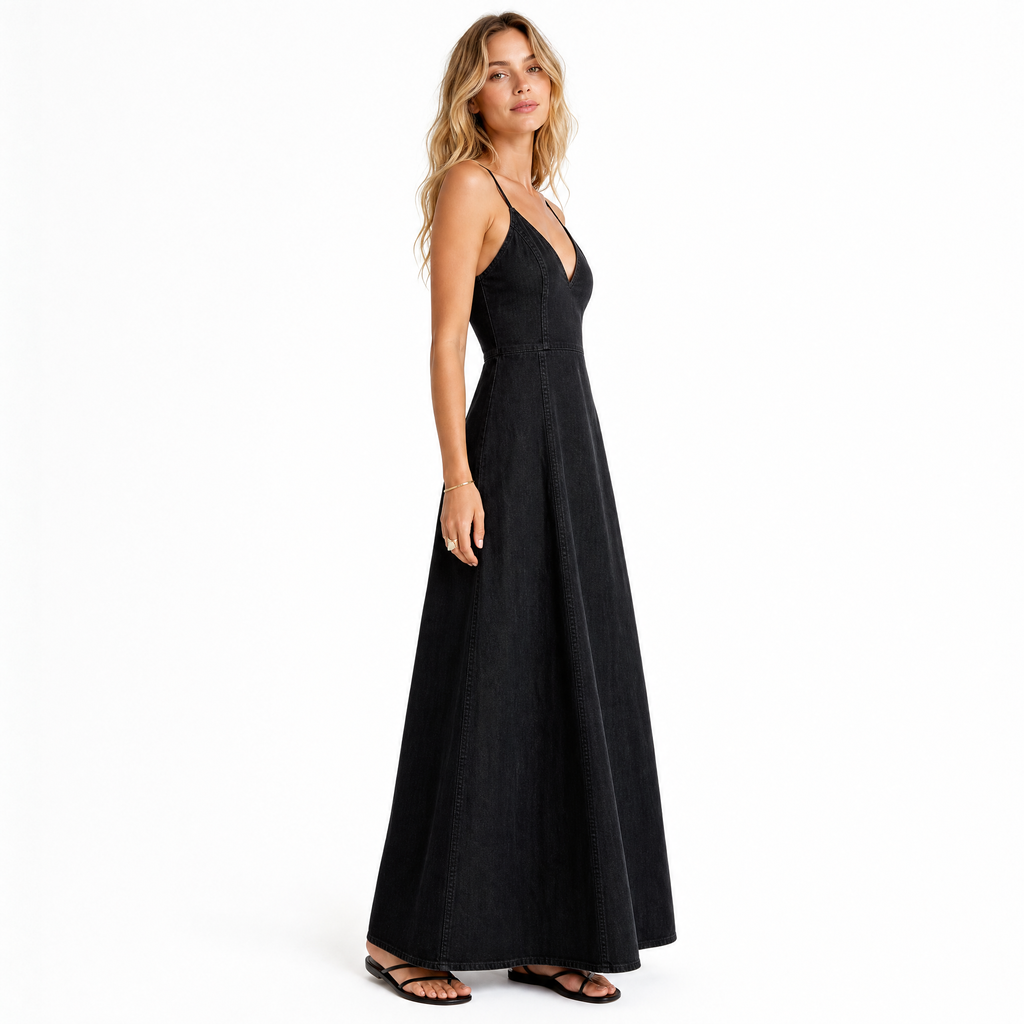 Black Lightweight Denim Maxi side view