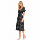 Black Polka Dot Square-Collar Midi side view