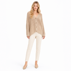 Khaki V-neck loose-knit cardigan front