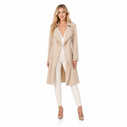 Beige V-neck open-stitch long trench coat front