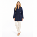Navy Blue lapel lace-up short trench coat front
