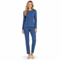 Blue print-stitching two-piece set front