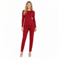 Red print-stitching two-piece set front