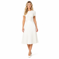 White vintage satin pleated A-line midi skirt front view