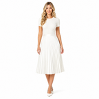 White vintage satin pleated A-line midi skirt front view