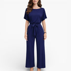 Women’s Wide Leg Belted Jumpsuit Classic Elegant Style