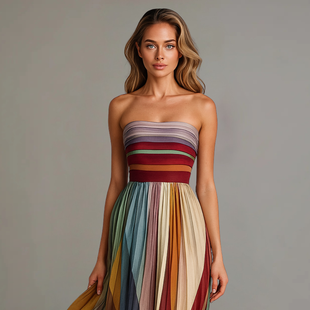 Women's Striped Strapless Maxi Dress