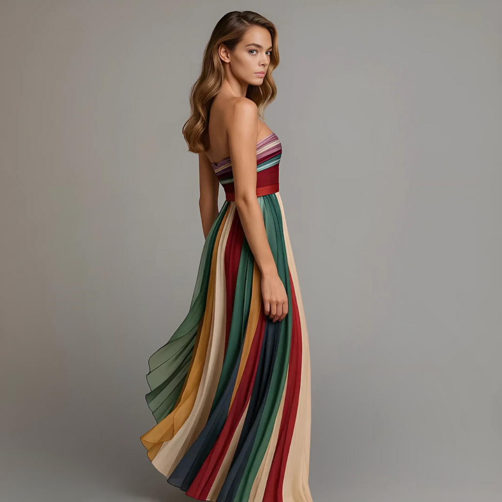 Women's Striped Strapless Maxi Dress
